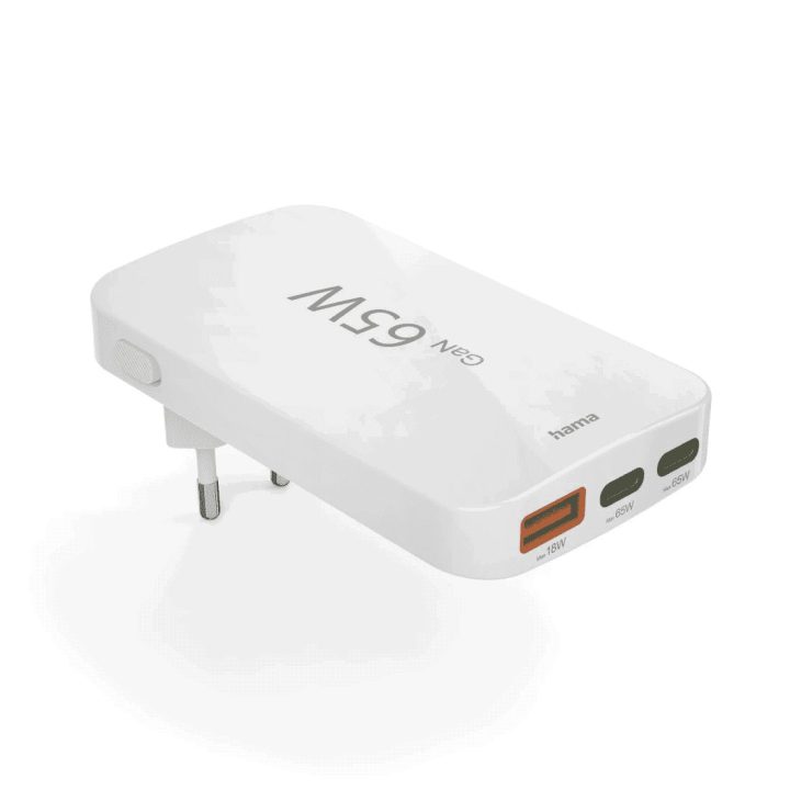 65 W baltas USB-C/USB-A įkroviklis