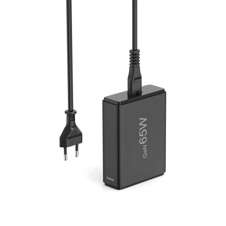 Juoda USB įkrovimo stotelė 65 W su USB-C ir USB-A