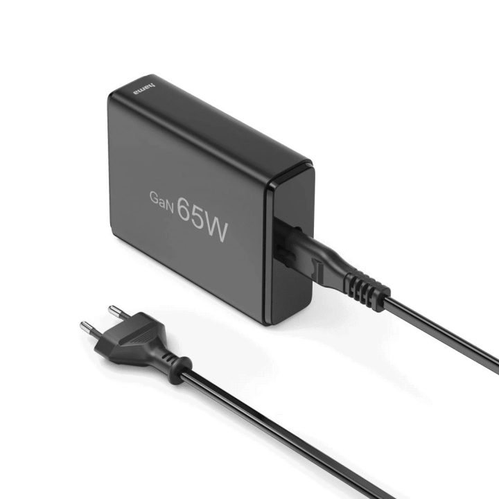 Juoda USB įkrovimo stotelė 65 W su USB-C ir USB-A