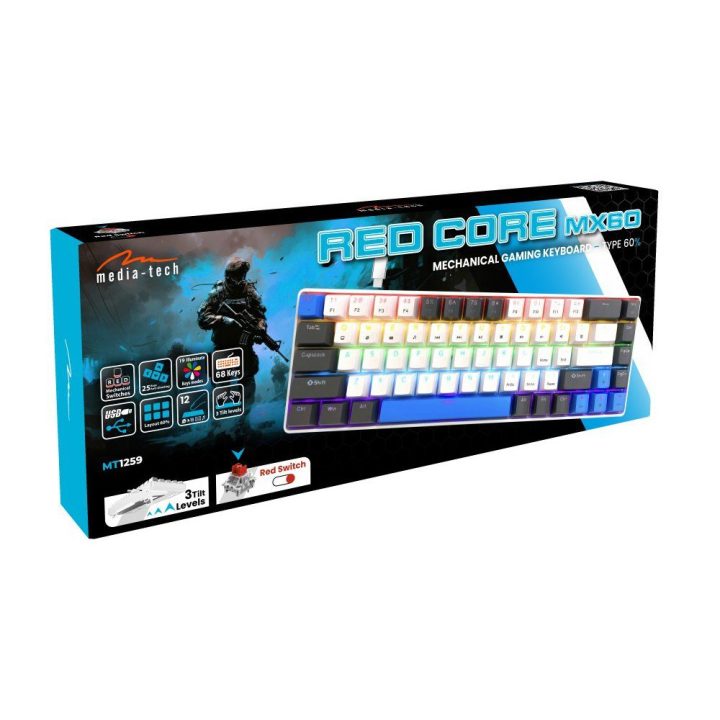 Kompaktiška mechaninė žaidimų klaviatūra Media-Tech Red Core MX60