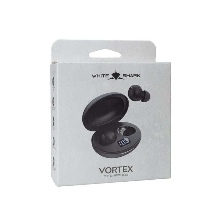 Juodos belaidės į ausis įdedamos ausinės White Shark Vortex BT