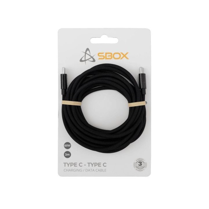 USB-C į USB-C kabelis, 3 m, juodas, 60 W