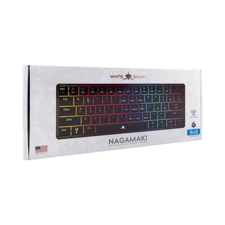 Mechaninė žaidimų klaviatūra White Shark Nagamaki, juoda, su mėlynais jungikliais