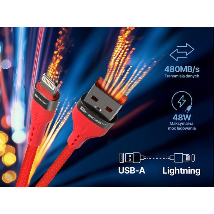 Raudonas USB A–Lightning laidas 1 m