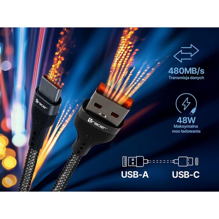USB-A–USB-C laidas, 1 m, juodas