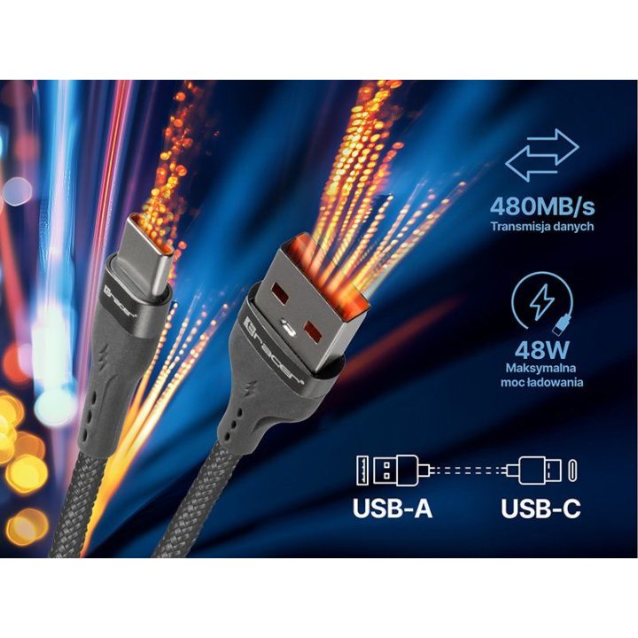 Pilkas USB-A–USB-C laidas, 1 m