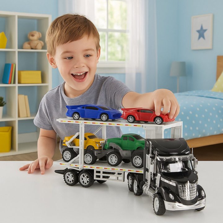 Trinties būdu valdomas automobilių transporteris su 4 automobiliais, 54 cm