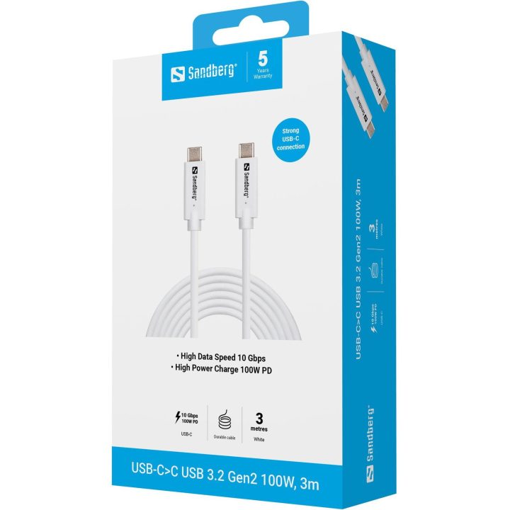 Sandberg USB-C į USB-C kabelis, USB 3.2 Gen2, 100 W, 3 m