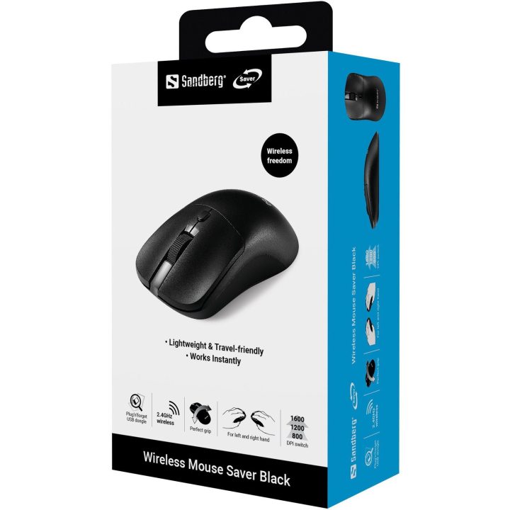 Belaidė pelė Sandberg Saver, juoda, USB-A