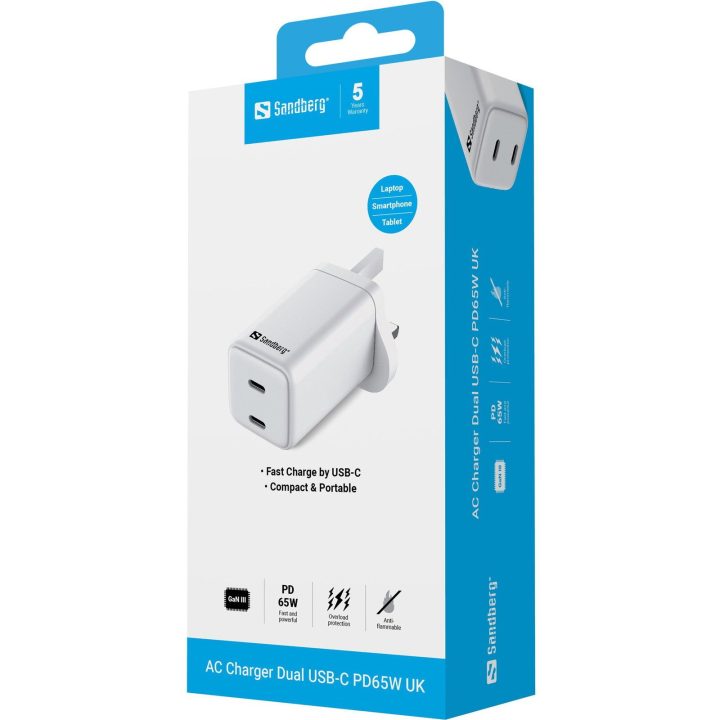 65 W USB-C įkroviklis su dviem prievadais