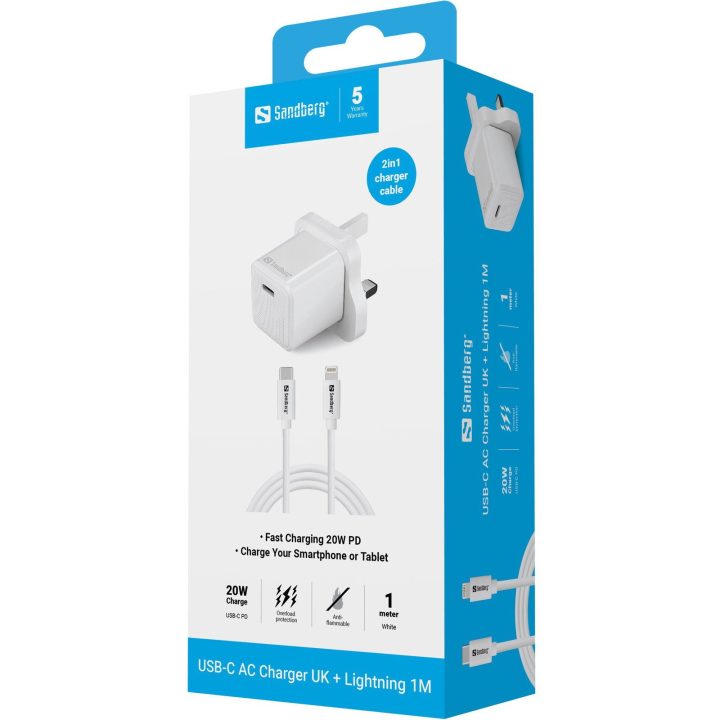 Sandberg USB-C 20 W įkroviklis su Lightning laidu, UK