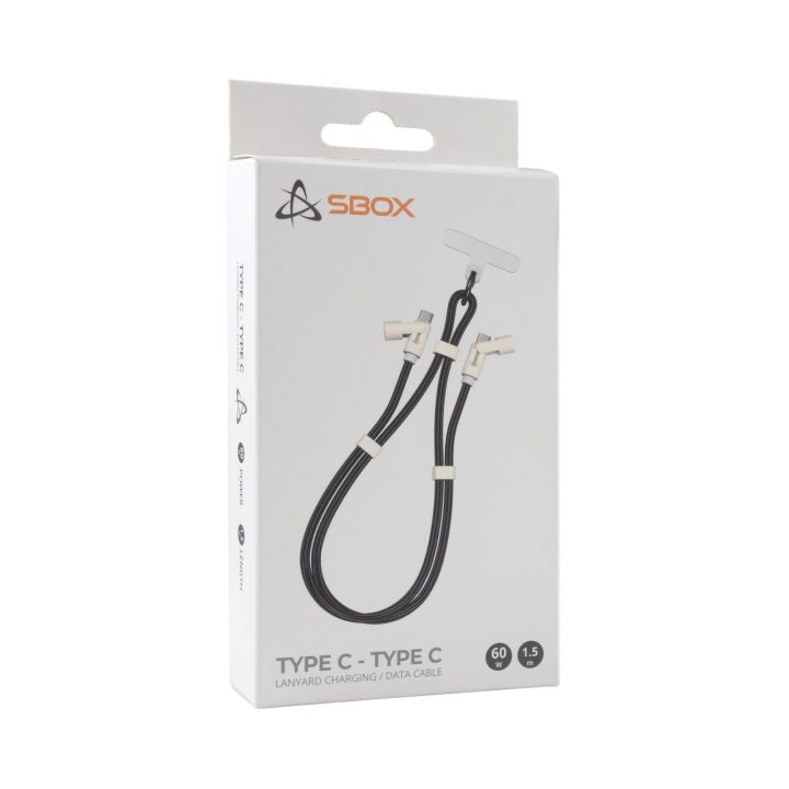 Juodas USB-C į USB-C virvelinis laidas 1,5 m