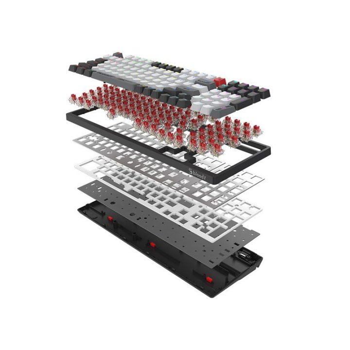 Belaidė mechaninė klaviatūra Bloody WS98 Grey su BLMS Red Plus jungikliais