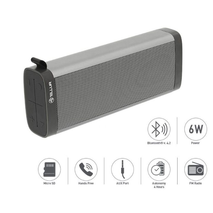 Nešiojamas Bluetooth garsiakalbis Tellur Selene, pilkas