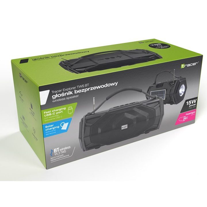Nešiojama Bluetooth kolonėlė Tracer Explorer TWS su saulės įkrovimu