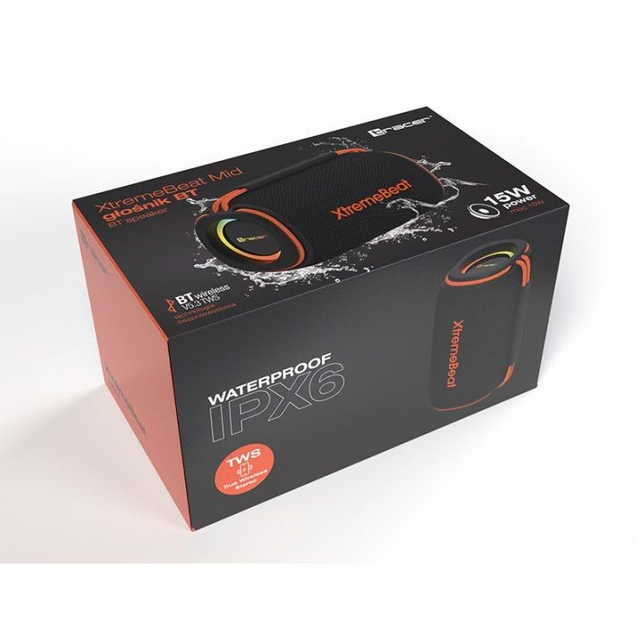 Juoda belaidė kolonėlė Tracer Xtra Vox L su RGB apšvietimu