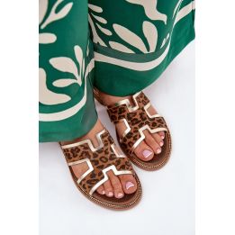 Natūralios odos moteriškos šlepetės su panteros raštu