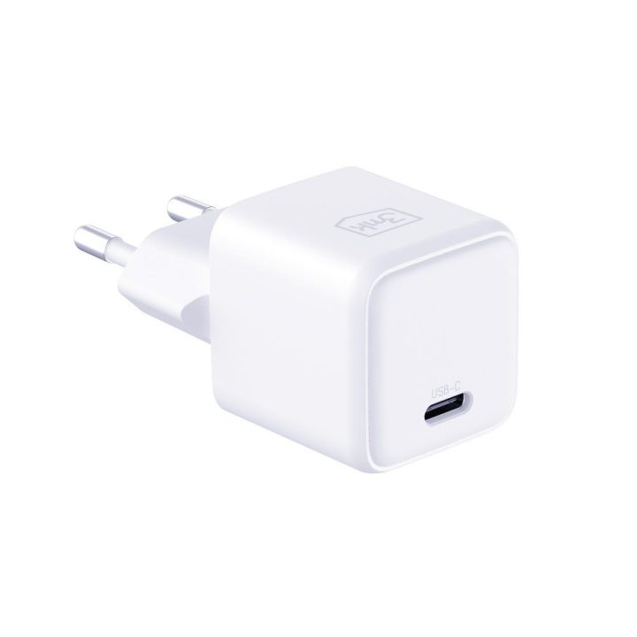 Baltas 25 W PD GaN sieninis įkroviklis su USB-C kabeliu