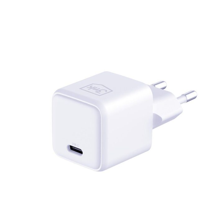 Baltas 25 W PD GaN sieninis įkroviklis su USB-C kabeliu