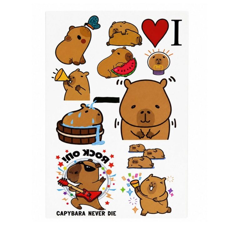 Vaikiškų laikinų tatuiruočių rinkinys „Capybara“, 10 lapų