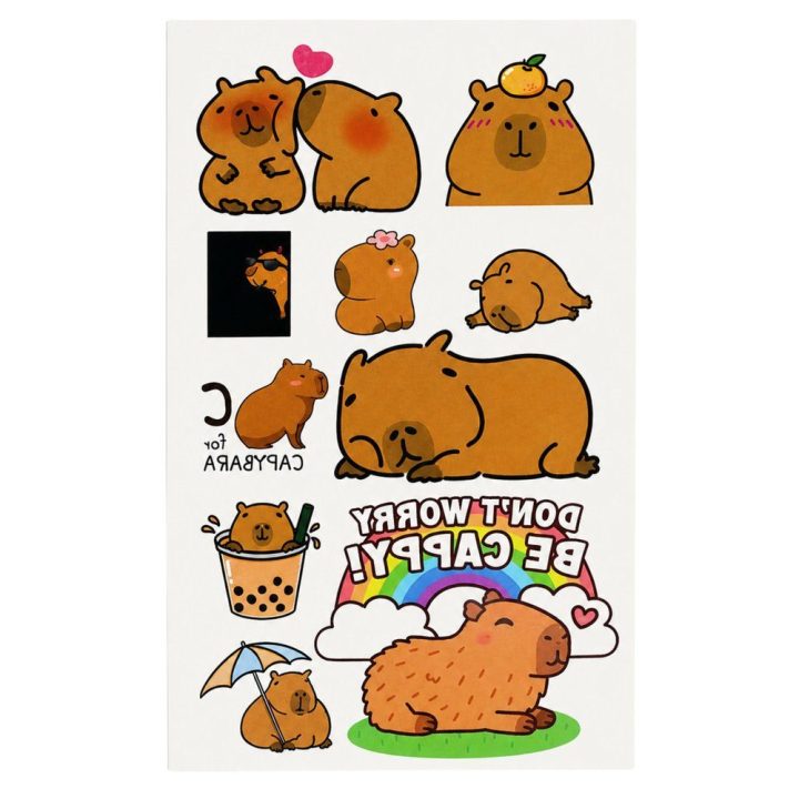 Vaikiškų laikinų tatuiruočių rinkinys „Capybara“, 10 lapų