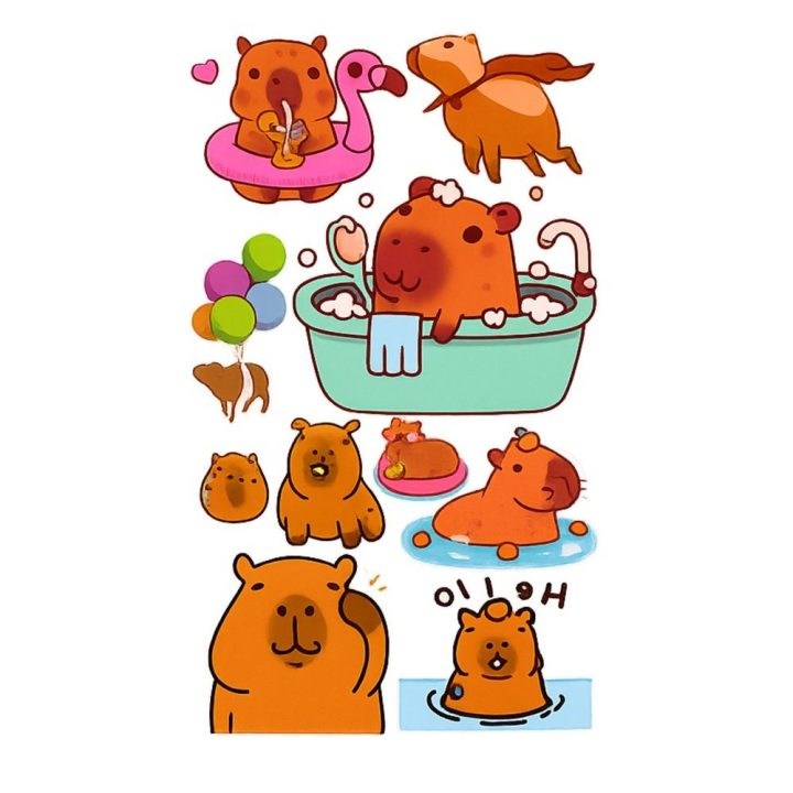 Vaikiškų laikinų tatuiruočių rinkinys „Capybara“, 10 lapų