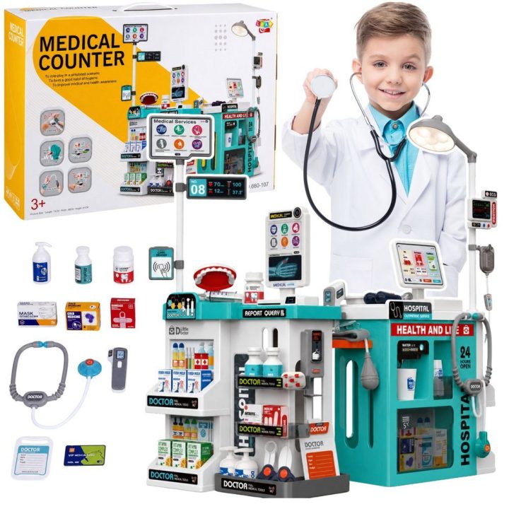 Gydytojo rinkinys su medicinos staliuku