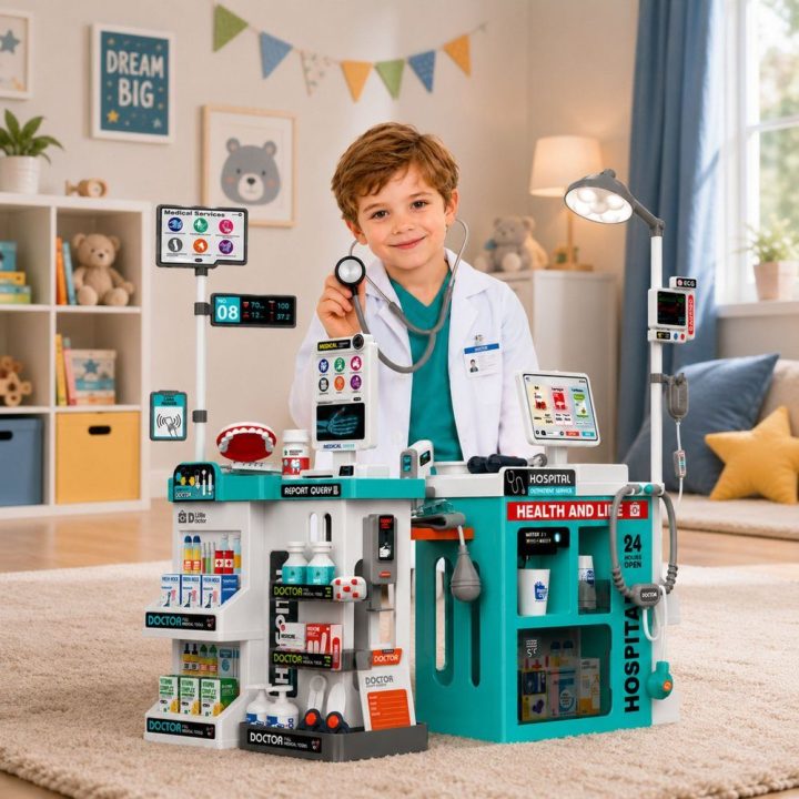 Gydytojo rinkinys su medicinos staliuku