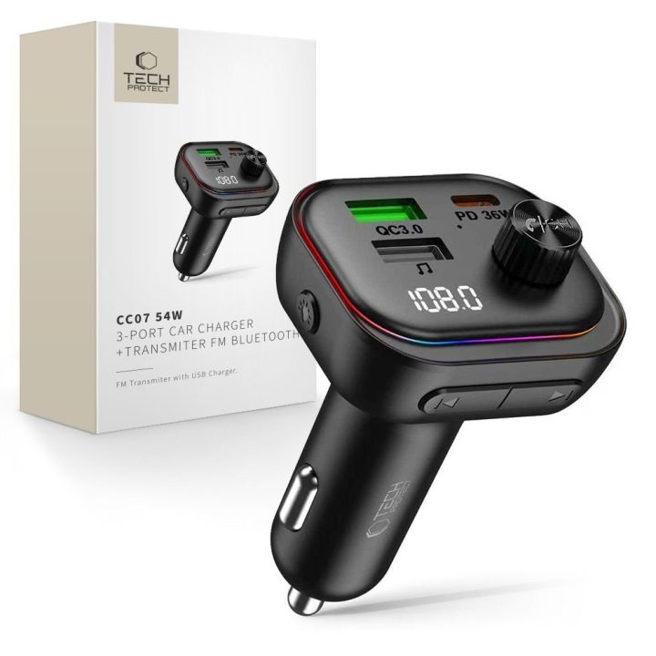 Automobilinis įkroviklis Tech-Protect CC07 su FM Bluetooth siųstuvu