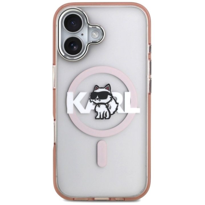Rožinis Karl Lagerfeld dėklas iPhone 17 telefonui su MagSafe
