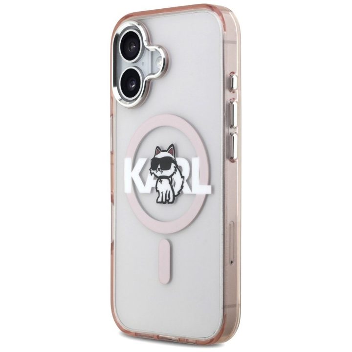 Rožinis Karl Lagerfeld dėklas iPhone 17 telefonui su MagSafe