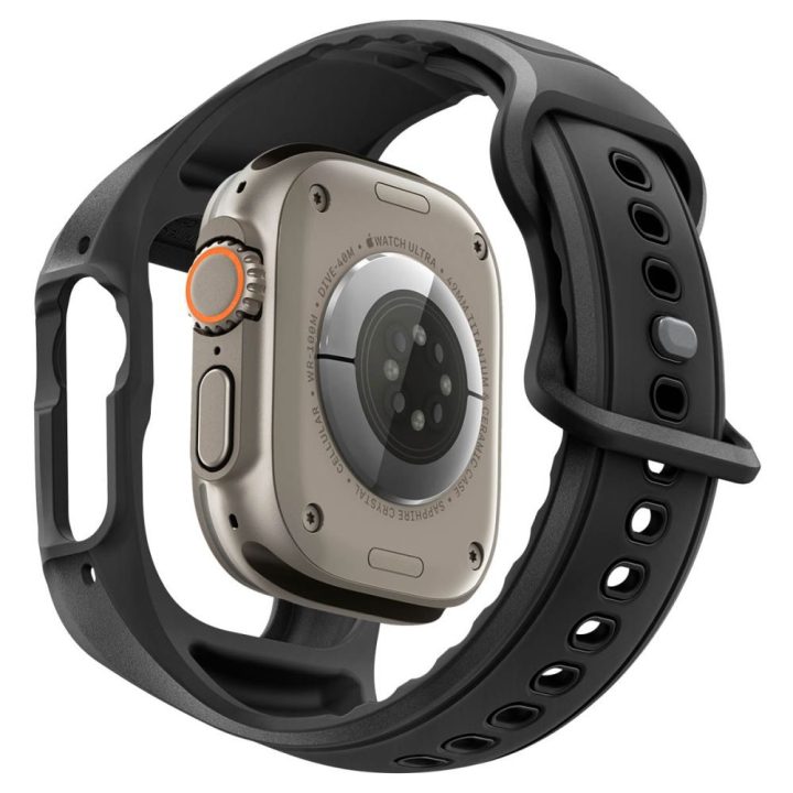 Dirželis su dėklu Spigen Liquid Air Pro Apple Watch Ultra 49 mm su 9H apsauginiu stiklu, juodas