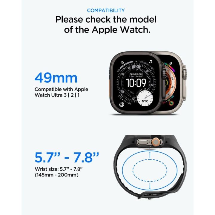 Dirželis su dėklu Spigen Liquid Air Pro Apple Watch Ultra 49 mm su 9H apsauginiu stiklu, juodas