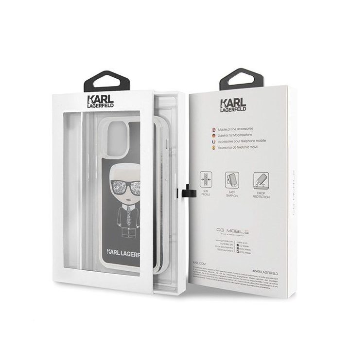 Juodas dėklas Karl Lagerfeld Iconic Glitter iPhone 11 Pro telefonui