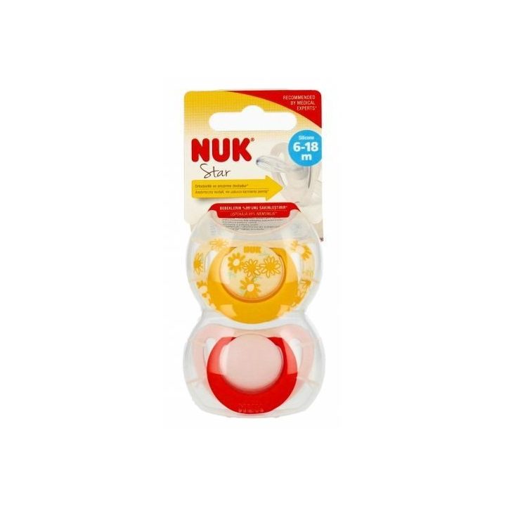 NUK Star silikoniniai čiulptukai 6–18 mėn., 2 vnt.
