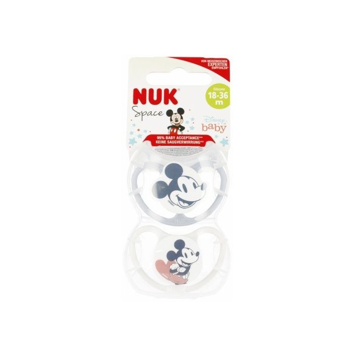 2 vnt. silikoninių čiulptukų rinkinys NUK Space Peliukas Mikis 18–36 mėn.