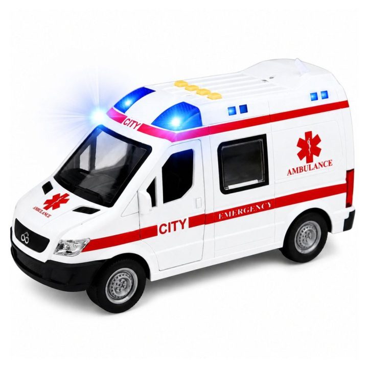 Baltos ir raudonos greitosios pagalbos automobilis 1:10