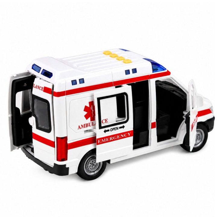 Baltos ir raudonos greitosios pagalbos automobilis 1:10