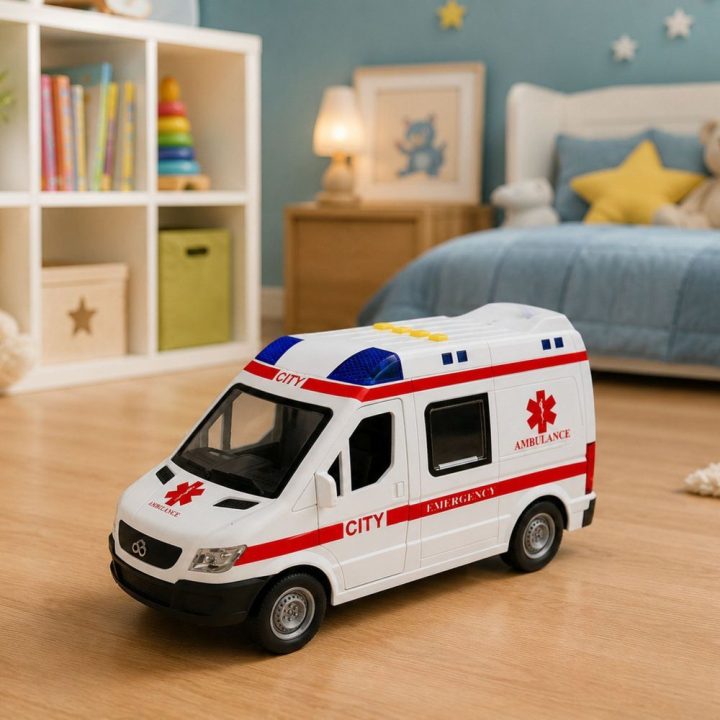 Baltos ir raudonos greitosios pagalbos automobilis 1:10