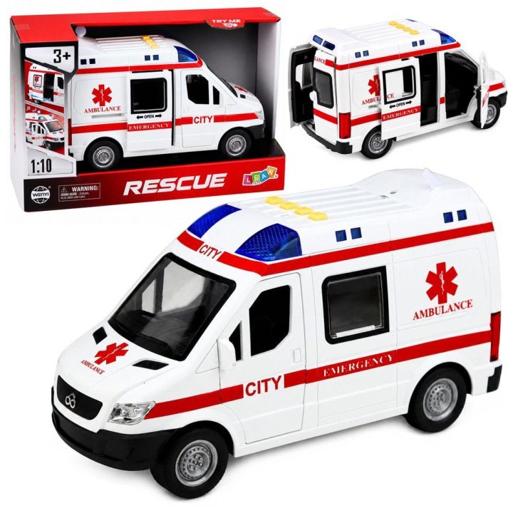 Baltos ir raudonos greitosios pagalbos automobilis 1:10