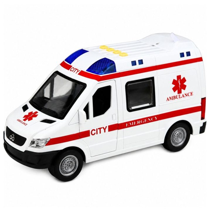 Baltos ir raudonos greitosios pagalbos automobilis 1:10