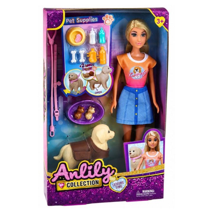 Anlily lėlė su dideliu šunimi ir priežiūros aksesuarais