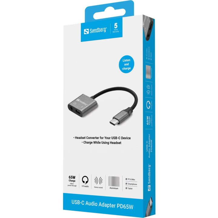 Sandberg USB-C garso adapteris PD65W