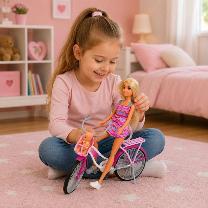 Lėlės rinkinys su dviračiu ir kūdikio sėdyne Anlily 30 cm