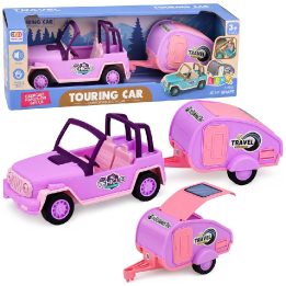 Rožinis bekelės automobilio ir kemperio rinkinys su garsais