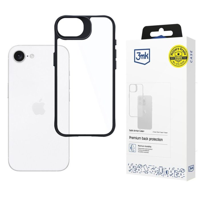 3mk Satin Armor Case+ dėklas Apple iPhone 16e / SE 4 telefonui, skaidrus