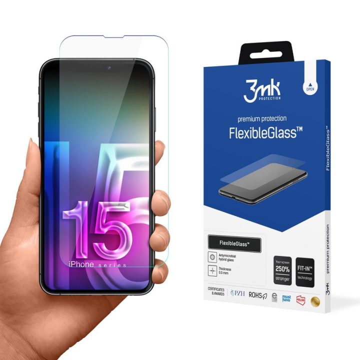 Hibridinis apsauginis stiklas 3mk FlexibleGlass v2.0 Apple iPhone 15 Pro