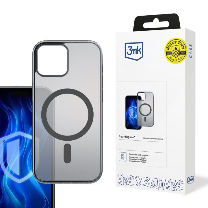 Juodas 3mk Frosty MagCase dėklas iPhone 12 Pro Max telefonui