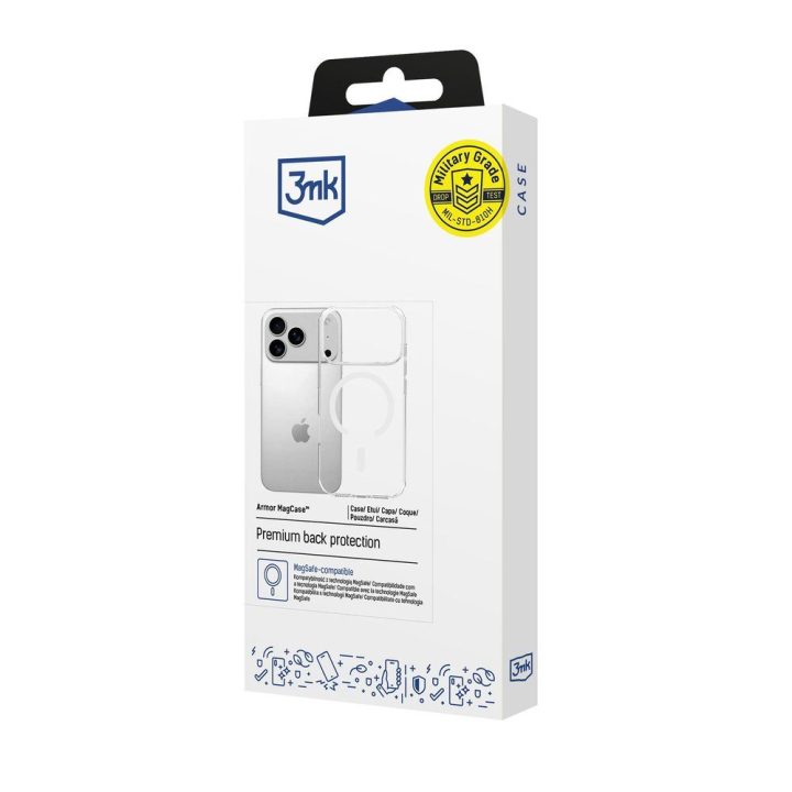 3mk Armor MagCase dėklas iPhone 17 Pro telefonui, skaidrus