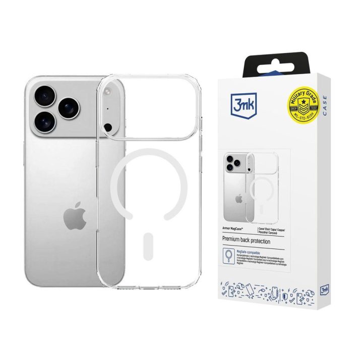3mk Armor MagCase dėklas iPhone 17 Pro telefonui, skaidrus